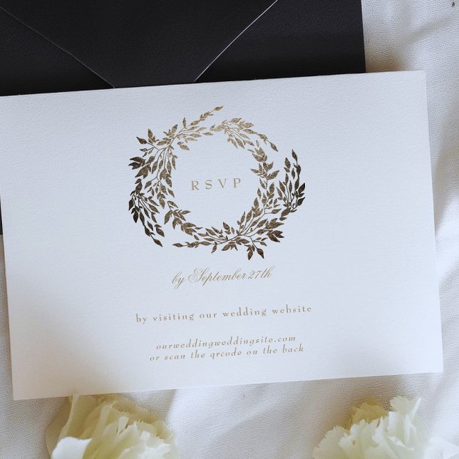 Black Gold Ebony Botanical Wedding Website RSVP Card (Creator Uploaded)