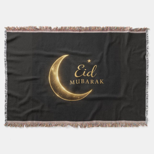 Black & Gold Eid Mubarak Decorative Pillow – Ramad Throw Blanket (Front)