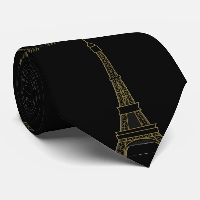 Black & Gold Eiffel Tower Tie (Rolled)