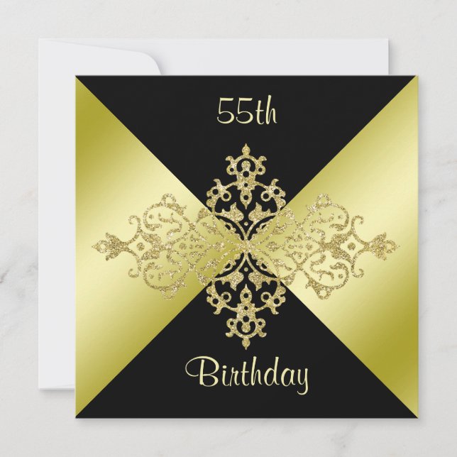 Black & Gold Elegance 55th Birthday Invitation (Front)
