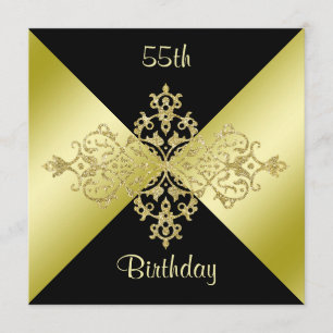 Black & Gold Elegance 55th Birthday Invitation
