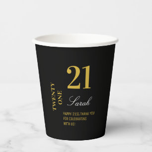 Black & Gold Elegant 21st Birthday Party Cocktail Paper Cups