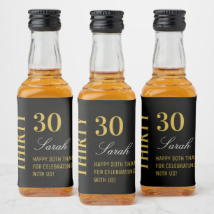 Black & Gold Elegant 30th Birthday Thank You  Liquor Bottle Label