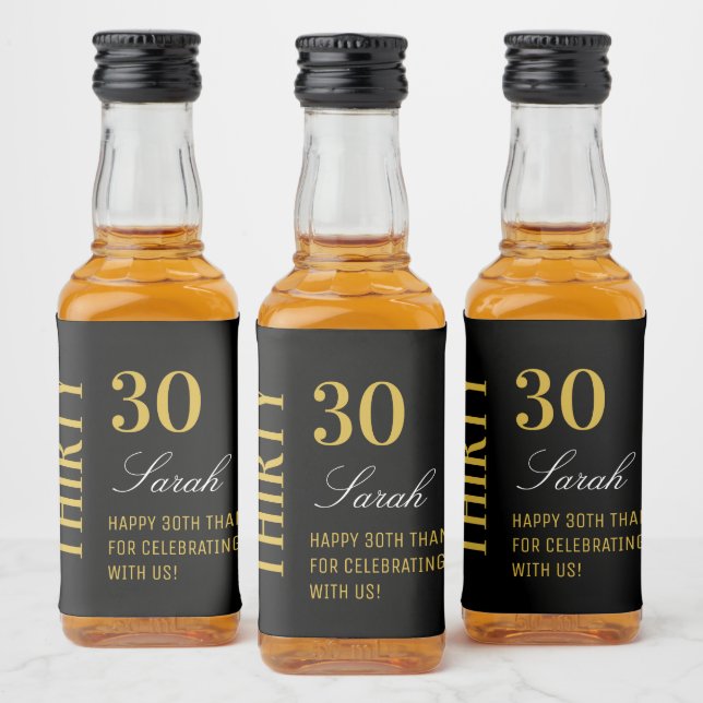 Black & Gold Elegant 30th Birthday Thank You  Liquor Bottle Label (Bottles)