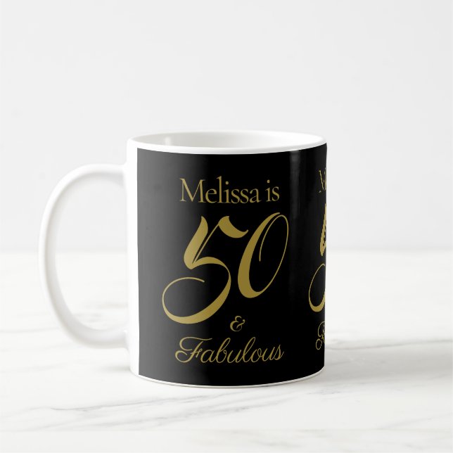 Black Gold Elegant 50 & Fabulous 50th Birthday Coffee Mug (Left)