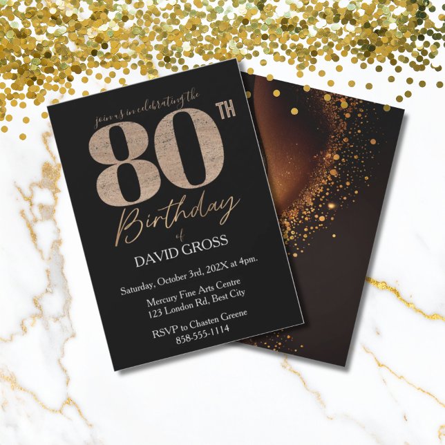 Black & Gold Elegant 80th Birthday Invitation (Creator Uploaded)