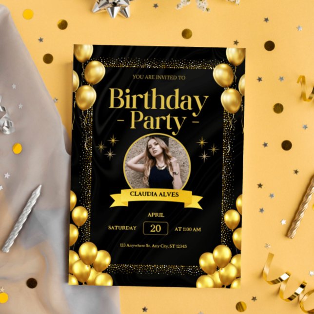 Black Gold Elegant birthday invitation card (Creator Uploaded)
