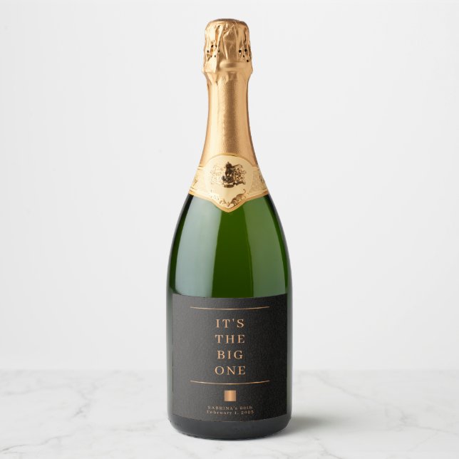 Black gold elegant birthday personalised sparkling wine label (Front)