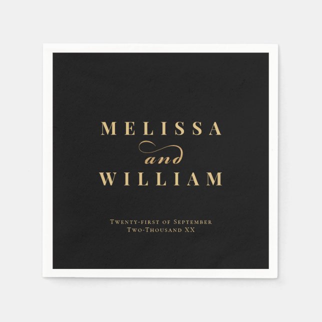 Black Gold Elegant Bride & Groom Wedding Napkin (Front)