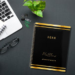 Black gold elegant business appointments 2025 planner<br><div class="desc">A stylish black coloured background with a faux gold frame.  Personalise and add a year,  name,  and title.  A planner for organising business clients,  to do lists,  or your daily life.  For both him and her.</div>