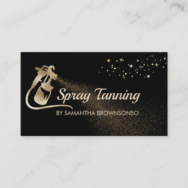 Black Gold Elegant Calligraphy Tan Spray Business Card (Front)