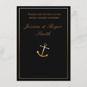 Black Gold Elegant Chic Nautical Anchor Invitation