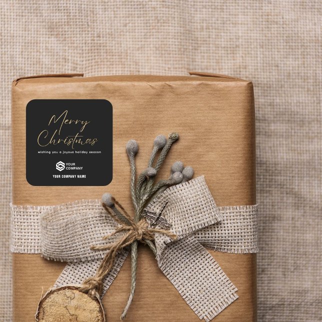 Black Gold Elegant Christmas Custom Logo Business Square Sticker (Creator Uploaded)