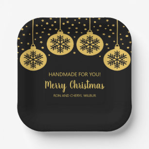Black Gold Elegant Christmas Paper Plate