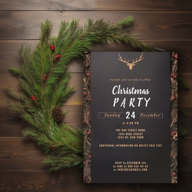 Black gold elegant Christmas Party Invitation (Creator Uploaded)