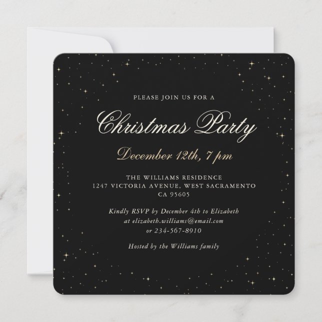 Black Gold Elegant Christmas Party Invitation (Front)