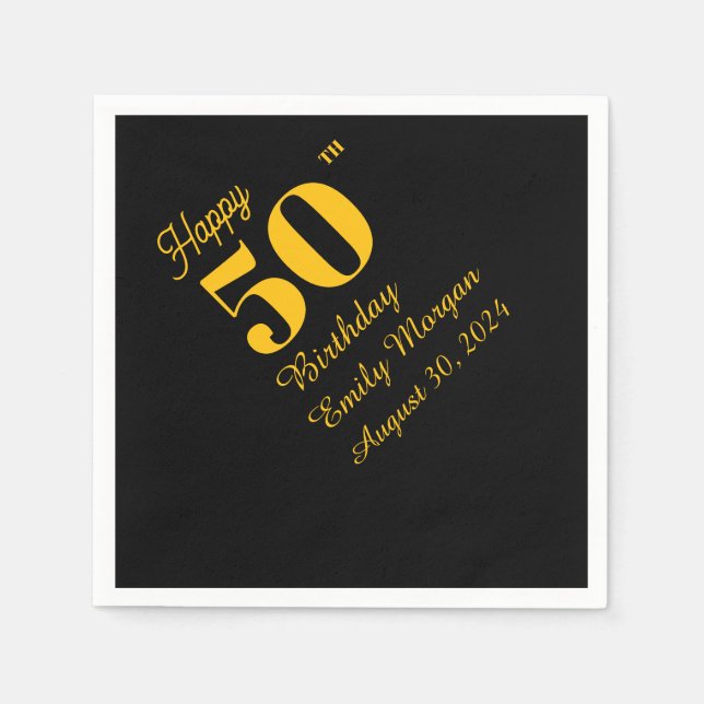 Black & Gold Elegant Classic Adult Birthday Napkin (Front)