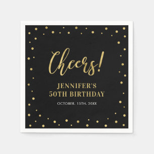Black & Gold Elegant Classic Adult Birthday Party Napkin