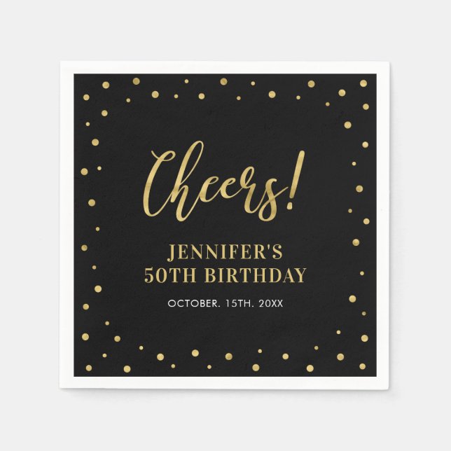 Black & Gold Elegant Classic Adult Birthday Party Napkin (Front)