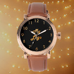 Black gold elegant classic business logo watch<br><div class="desc">A stylish,  classic black background. Personalise and add your business,  company logo.  Golden clock numbers.</div>