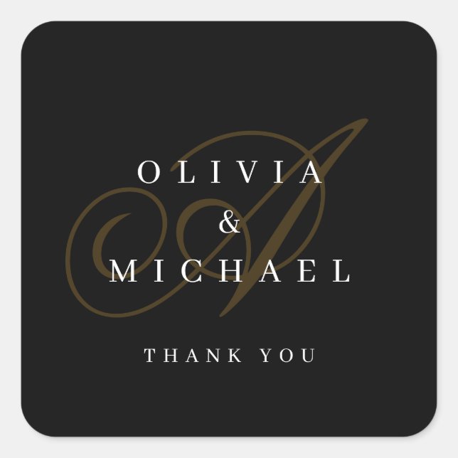 Black gold elegant classic calligraphy thank you s square sticker (Front)