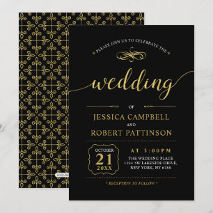 Black & Gold   Elegant Classic Wedding Ceremony Invitation