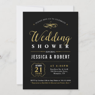 Black & Gold   Elegant Couples Wedding Shower Invitation