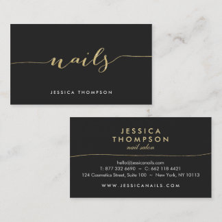 Black gold elegant faux glitter stylish nail salon business card
