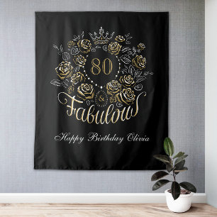 Black Gold Elegant Floral 80 & Fabulous Birthday Tapestry