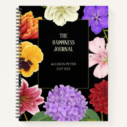 Black Gold Elegant Floral Happiness Journal