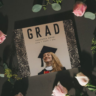 Black Gold Elegant Foil Botanicals Grad Photo Announcement
