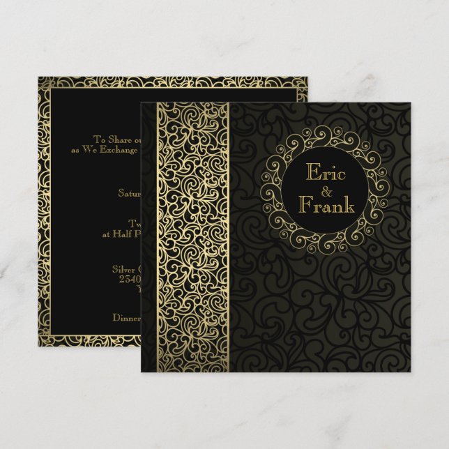 Black Gold Elegant Formal Wedding Invitation (Front/Back)