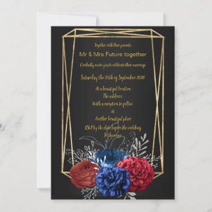 BLACK GOLD ELEGANT FRAME BOUQUET WEDDING INVITATION