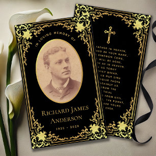 Black Gold Elegant Funeral Memorial Prayer Card