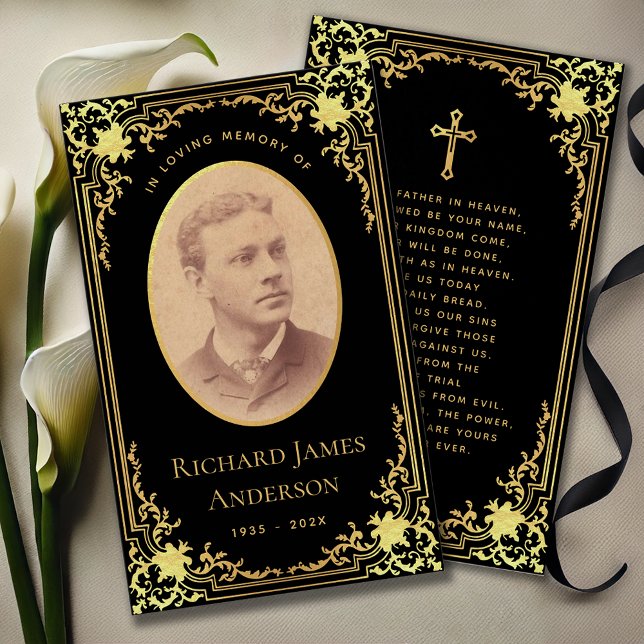 Black Gold Elegant Funeral Memorial Prayer Card (Creator Uploaded)