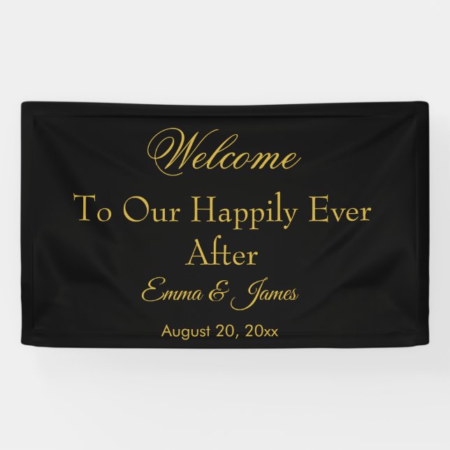 Black & Gold Elegant Happily Ever After Wedding  Banner (Horizontal)