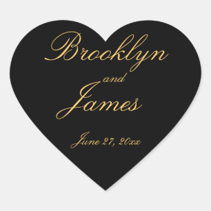 Black Gold Elegant Heart Wedding Stickers