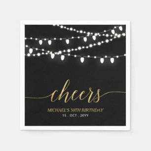Black & Gold   Elegant Lights Adult Birthday Party Napkin