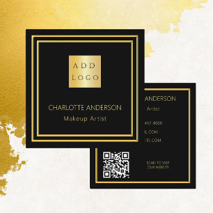 Black gold elegant logo QR code Square Business Card