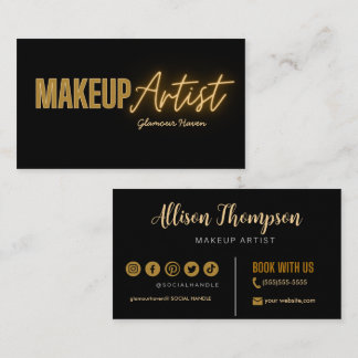 Black Gold Elegant Makeup Artist Business Cards