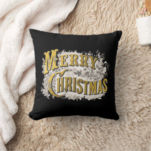 Black Gold Elegant Merry Christmas Rustic Vintage  Cushion