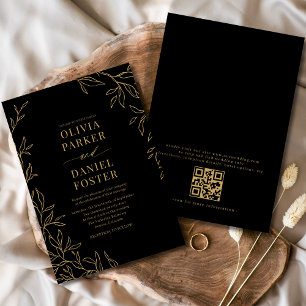 Black Gold Elegant Minimalist QR Code Wedding Invitation