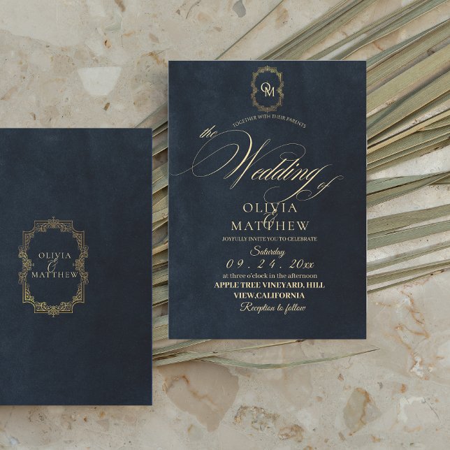  Black Gold Elegant Minimalist Wedding  Invitation (Creator Uploaded)