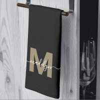 Black Gold Elegant Modern Script Name Monogram