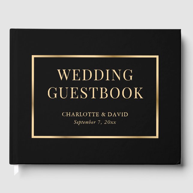 Black Gold Elegant Modern Wedding Guest Book (Front)
