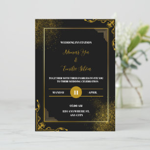 Black Gold Elegant Modern Wedding Invitation