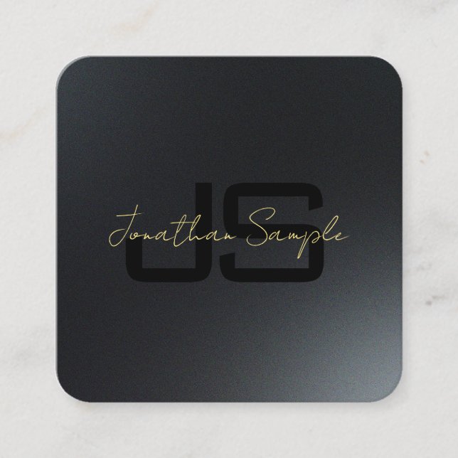Black & Gold Elegant Monogram Initial Professional Square Business Card (Front)