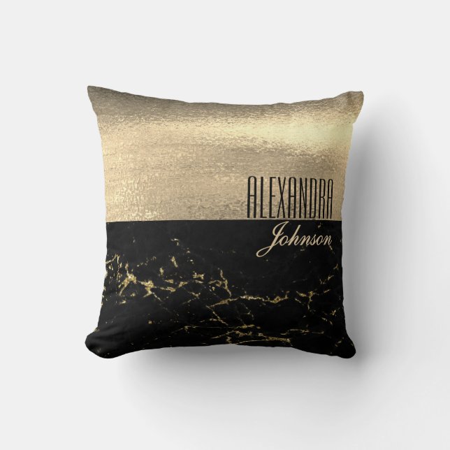 Black Gold Elegant Name Cushion (Front)
