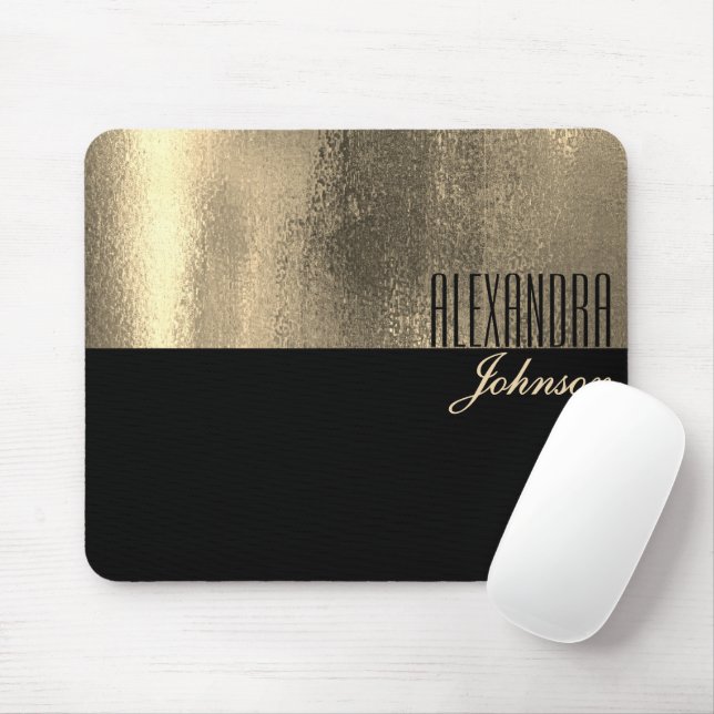 Black Gold Elegant Name Mouse Mat (With Mouse)