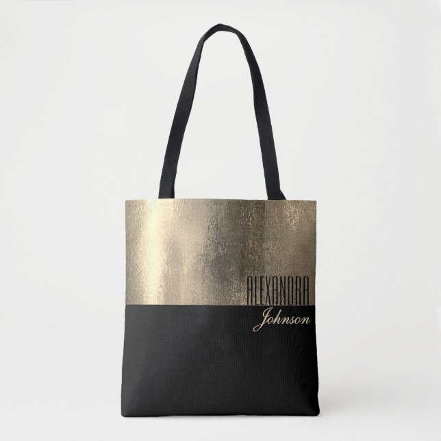 Black Gold Elegant Name Tote Bag (Front)